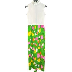 VTG Alison Ayres Maxi Dress Green Floral 12 70s Retro Boho Tulip Print